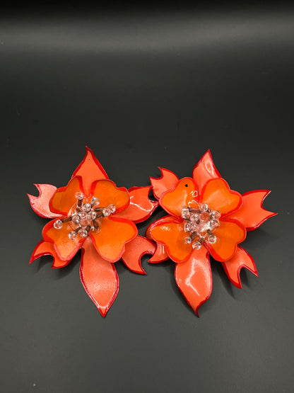 Coral Spiked Flower Earrings | Upcycled Carnivorous Flower Design